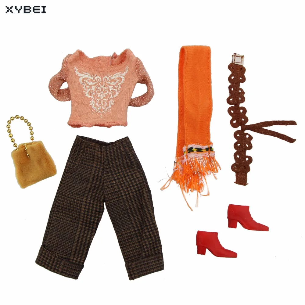 Оранжевый наряд ручной работы повседневная одежда шарф пояс блузка брюки Сумка