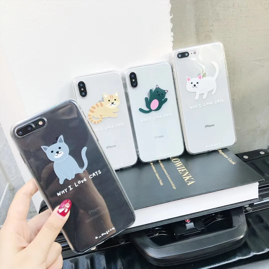 Кот Чехол для iPhone 7 плюс 6 6s Plus милый кремния мультфильм Cat Чехлы X 10 8 Коке |