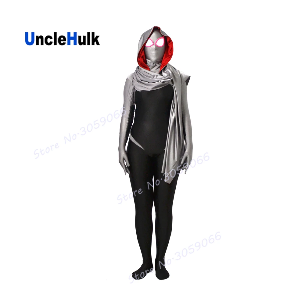 Костюм зентай из спандекса с принтом SpiderGwen (с капюшоном и накидкой) | UncleHulk|zentai