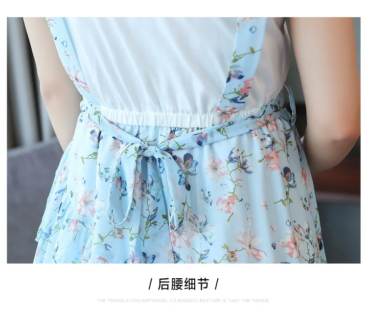 Femal Vintage Elegant Blue Chiffon Boho Midi Dresses Summer Plus Size Fake Two Piece Sundress Women Bodycon Party Vestidos