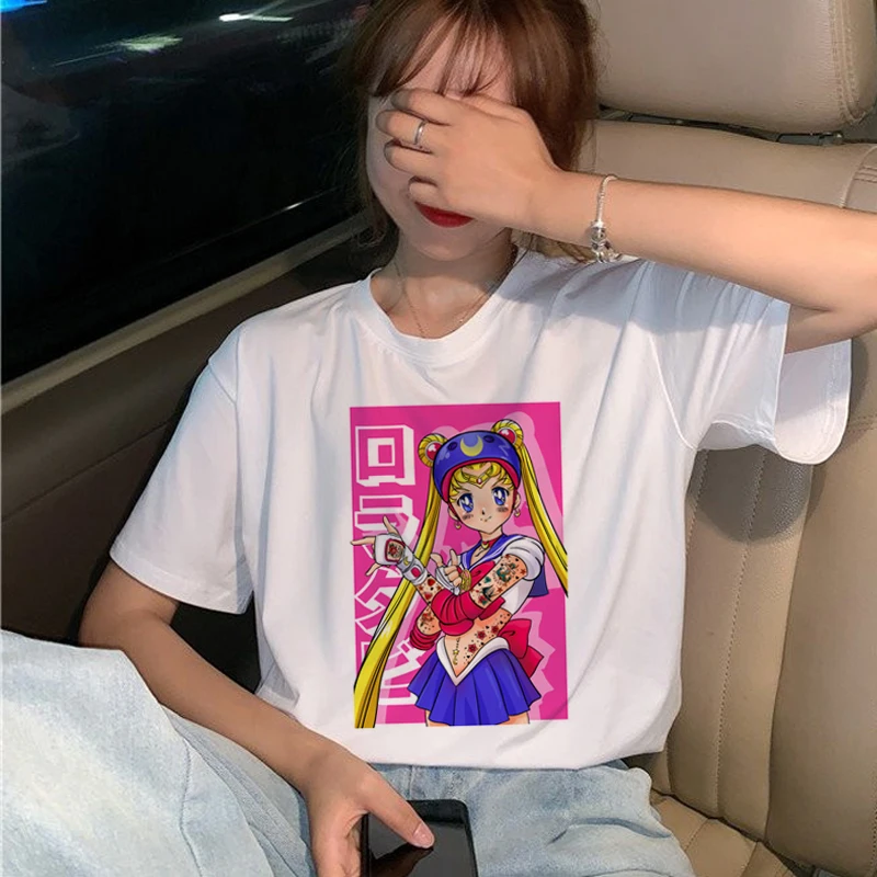 4069 Kawaii Сейлор Мун 90s футболка женская с коротким рукавом Harajuku Ullzang футболка Эстетическая аниме милая футболка модные футболки женские - Цвет: 4069