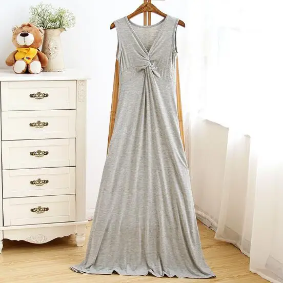 light grey Новинка, сексуальная ночная рубашка, женская ночная рубашка без рукавов, Длинная Ночная одежда, Модальные хлопковые мягкие ночные рубашки, женская ночная рубашка - Цвет: light grey