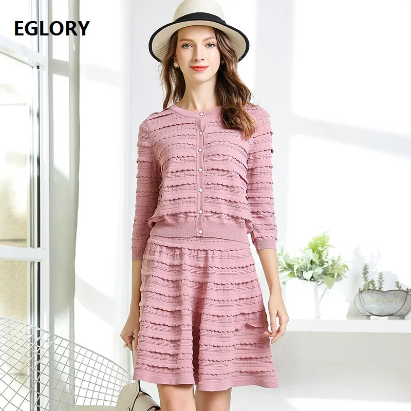 Свитер и юбка высокого качества осенне весенний трикотажный комплект для женщин