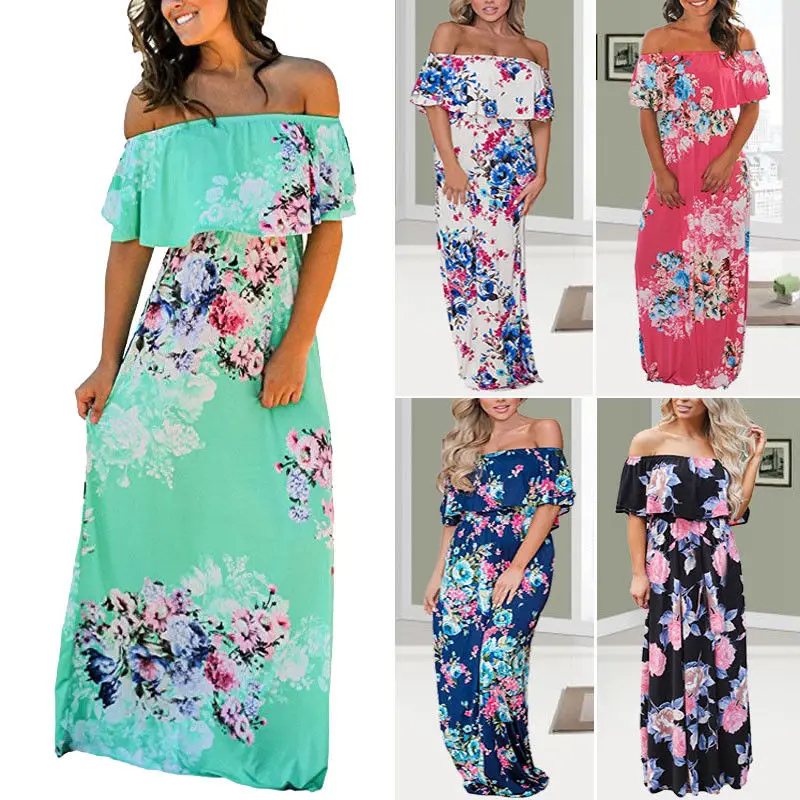 2018 летнее Новое Стильное модное женское длинное платье с открытыми плечами и