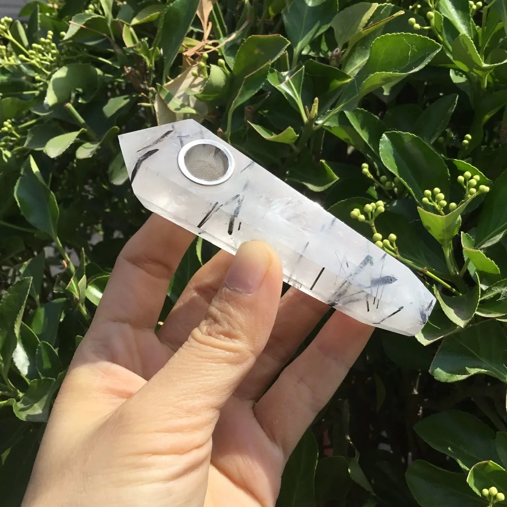 Натуральный черный турмалин Rutilated кварц кристалл курительные трубы | Дом и сад