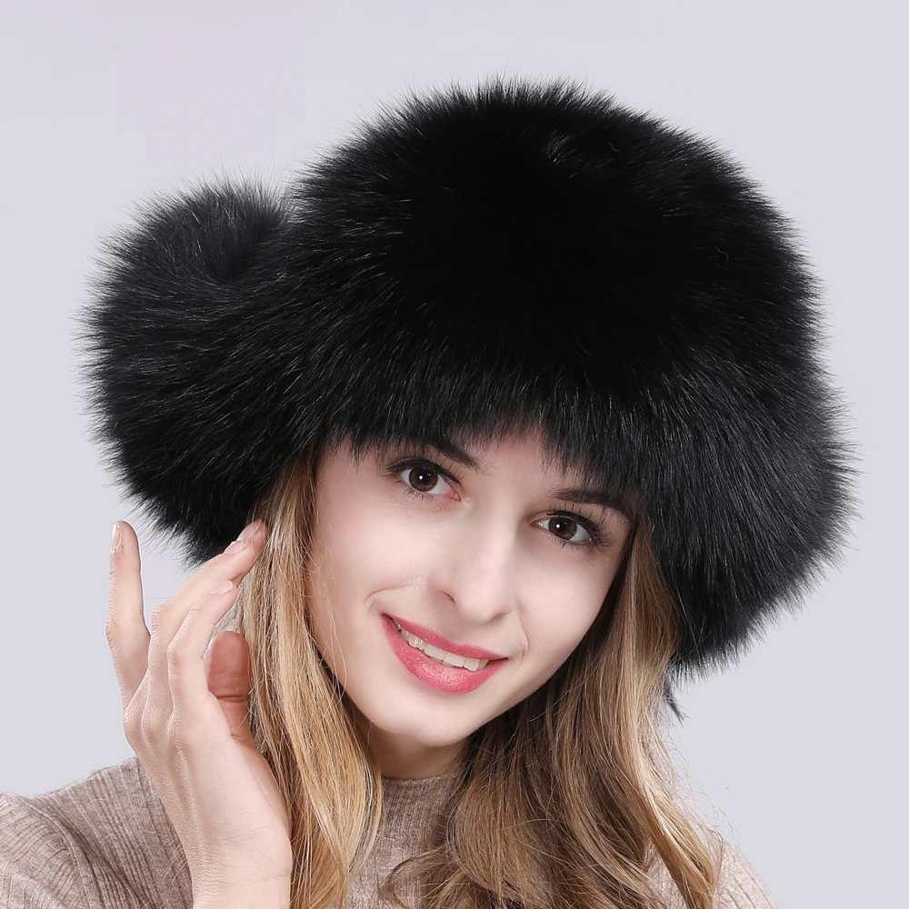 Женская шапка бомбер из натурального Лисьего меха зимняя теплая ушанка 2020 лисы