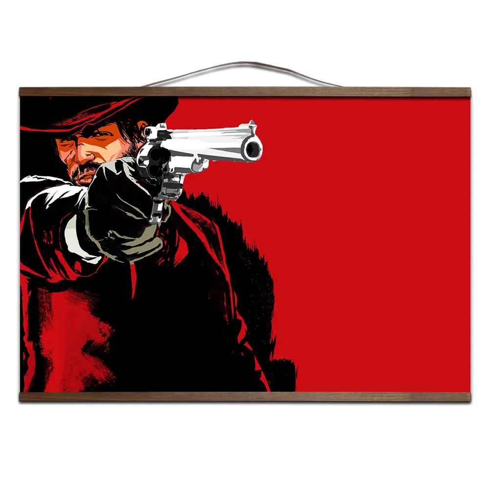 19 Красные изображения из фильма «Red Dead Redemption» 2 игры настенный расписной Холст плакат для домашний декор, плакаты с твердой деревянной подвеской прокрутки без рамки - Цвет: 19
