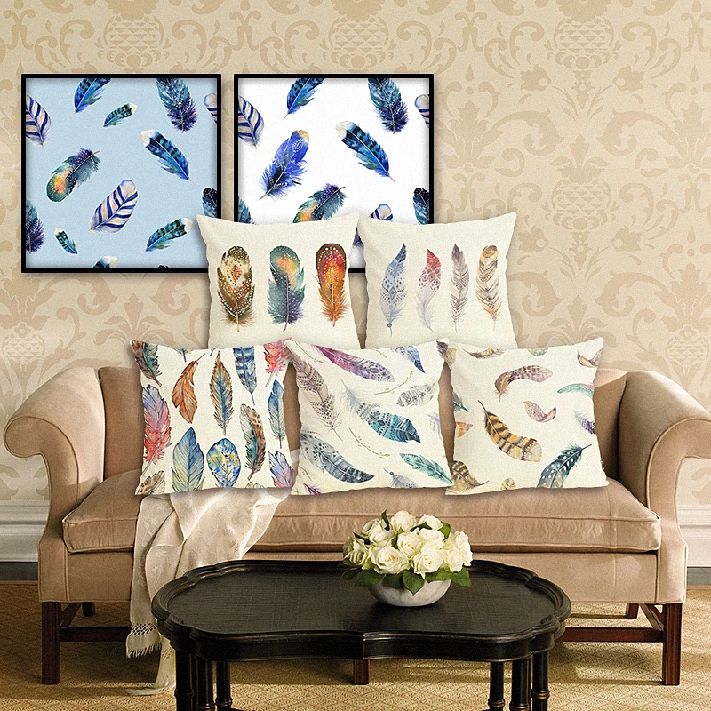 Новый домашний декор перо наволочка с принтом льняная декоративное покрывало