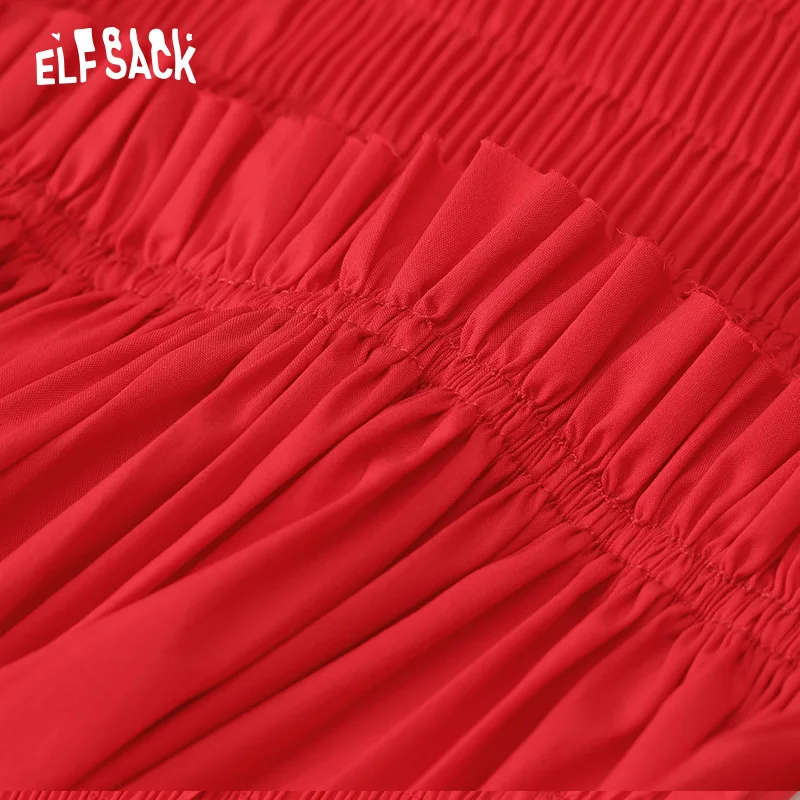 ELF SACK/Винтажные красные плиссированные платья сексуальные с открытыми плечами на