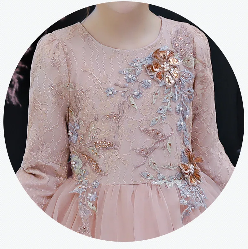 Осеннее длинное платье для девочек элегантное детское розовое рождественское с