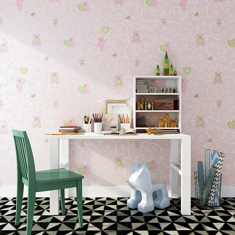 

3D Cartoon Bear Environmental Protection Non-Woven Wallpaper For Kids Room Children Room Bedroom Wall Decoration Wall Paper Roll