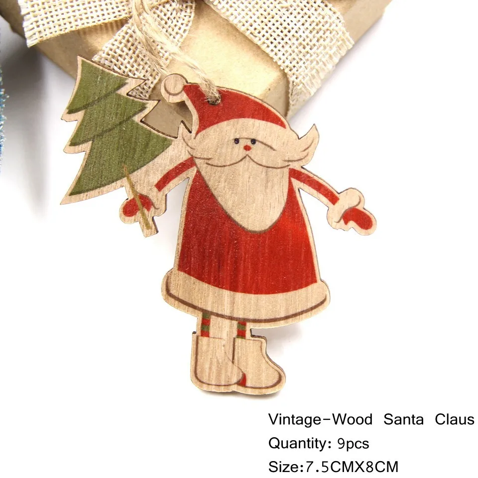 9PCS V-A-Santa 9 шт мульти напечатанные рождественские деревянные подвески, украшения DIY деревянные поделки Детские Рождественские украшения для подарков елочные украшения - Цвет: 9PCS V-A-Santa