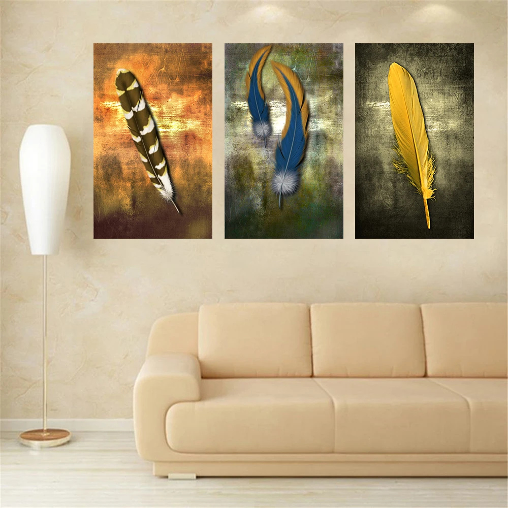 Oil Paintings on Canvas Feather White Modern Abstract Painting Wall Art Home Decor Picture for Living Room Bedroom Gift 3pcs | Дом и сад