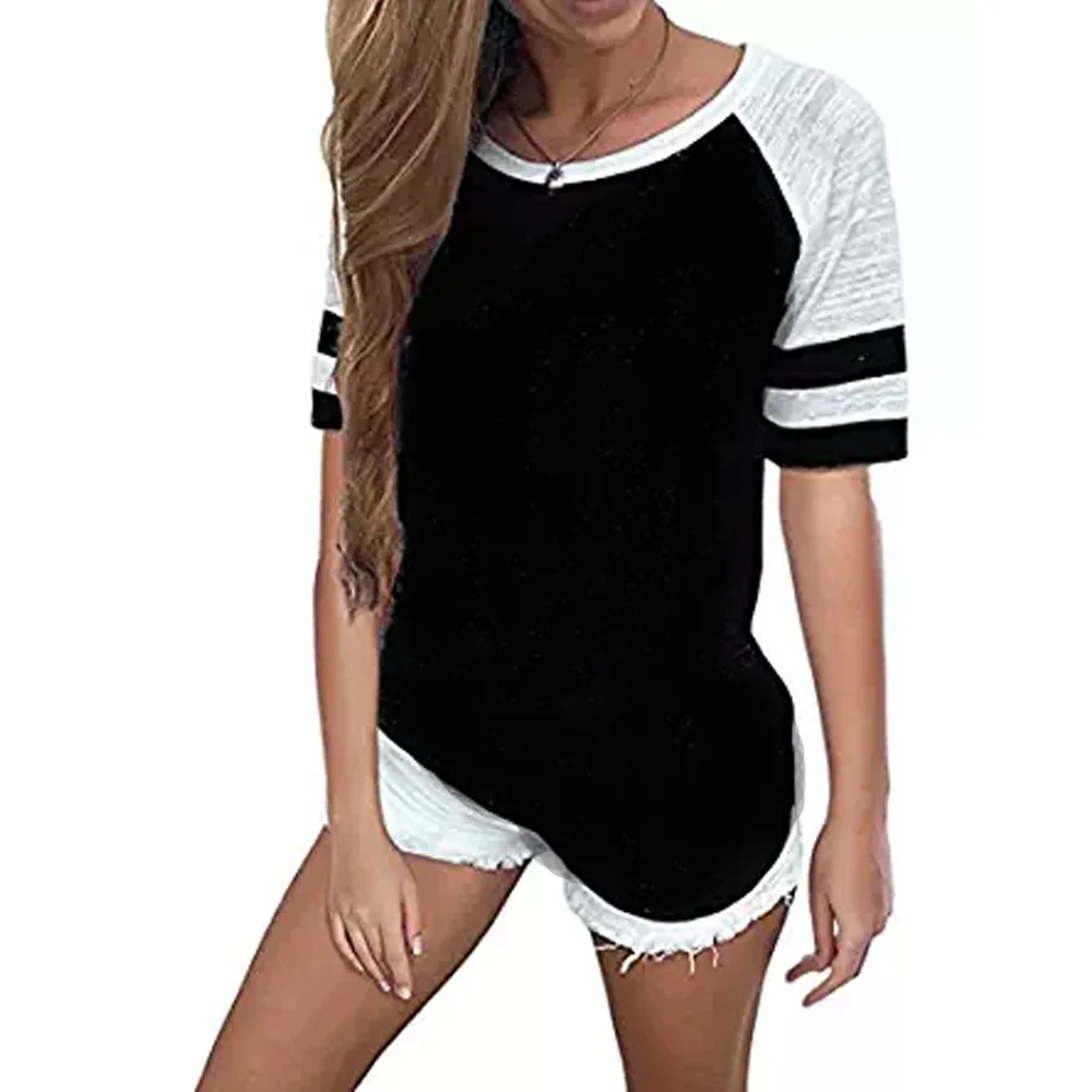 Женская футболка в полоску с круглым вырезом свободного покроя|Футболки| |