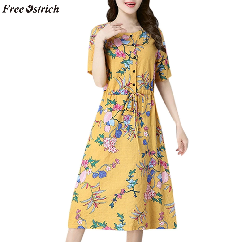 Бесплатная страусиное платье женское летнее ретро с коротким рукавом и круглым