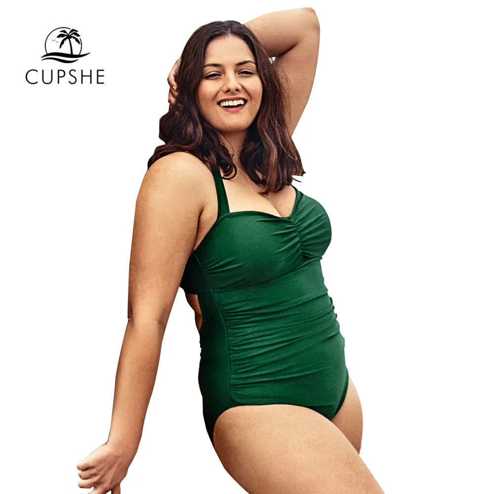 CUPSHE Плюс Размер Холтер цельный купальник морские водоросли цветные сексуальные