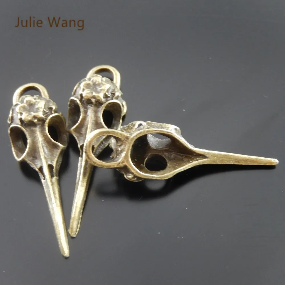 Julie Wang 5 шт. птица клюв талисманы череп птица голова античная бронза кулон браслет серьги Мода Панк ювелирные изделия изготовление аксессуаров