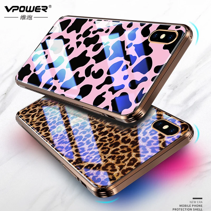 Vpower Роскошный чехол для телефона из закаленного стекла с леопардовым принтом iPhone