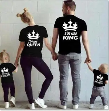black Новые одинаковые комплекты одежды для всей семьи футболка для папы, мамы, дочки, сына и короны одежда для папы, мамы и меня королевская королева - Цвет: black