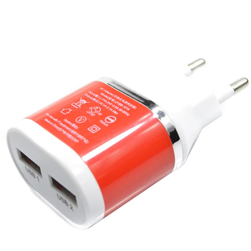 ЕС вилка зарядное устройство 5В 2А два гнезда USB для iPhone 5s 6 6lus iPad Galaxy S3 S4 Note 3 N9000. |