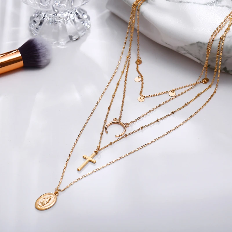 Boho Ожерелье s для женщин Винтажная золотая цепочка с блестками кактус эффектное многослойное колье Подвеска богемское короткое ожерелье ювелирные изделия