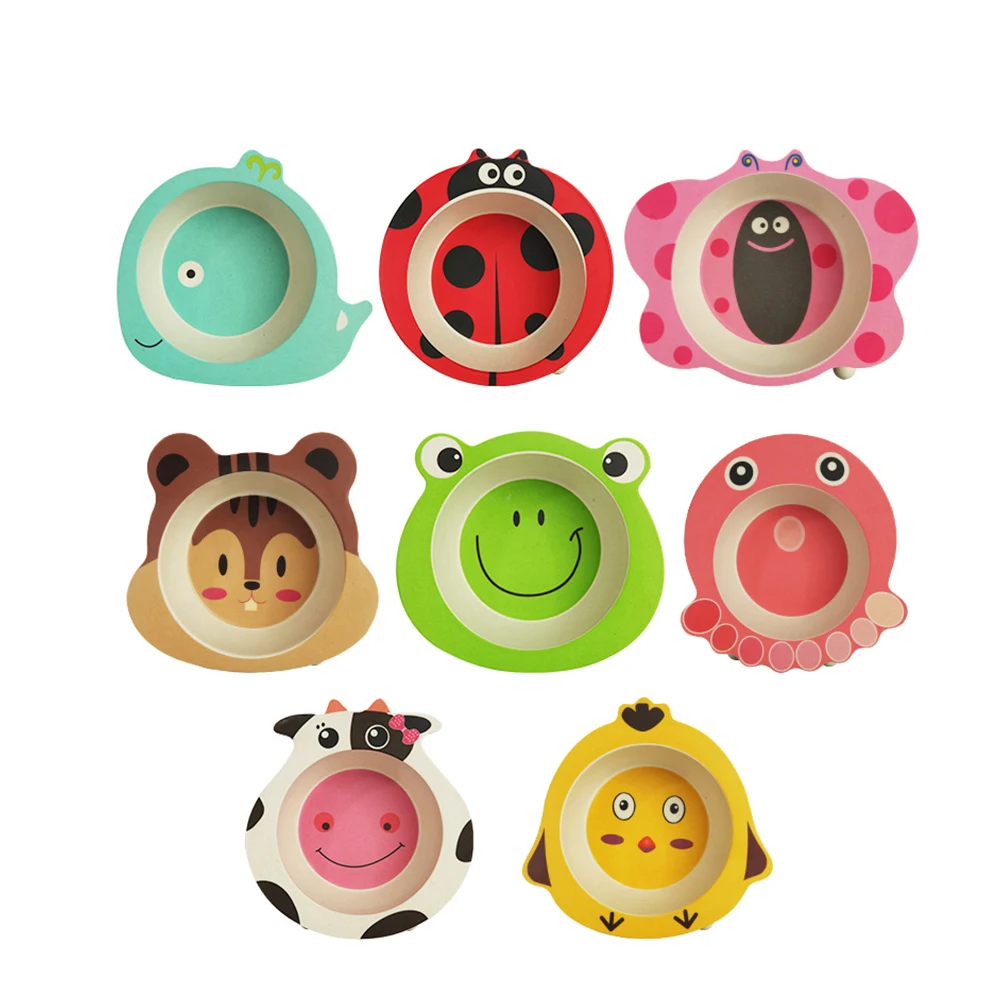 Qshare Bamboo Baby для кормления плиты чаша из волокна милые дети мультфильм блюда посуда для Портативный детская тарелка посуда