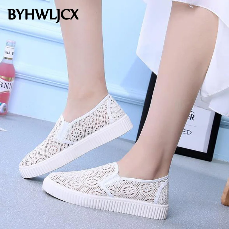 Summer new women's shoes hollow breathable casual flat fashion simple pure color web rubber sneakers | Обувь