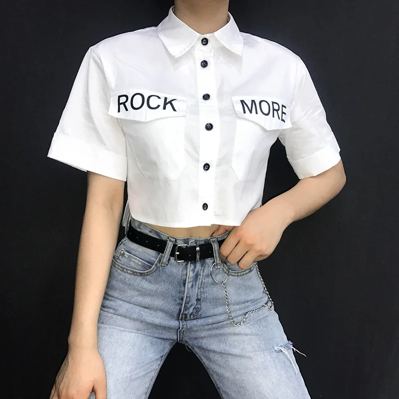 С принтом букв блузка в стиле рок Летняя Повседневная рубашка для женщин модная