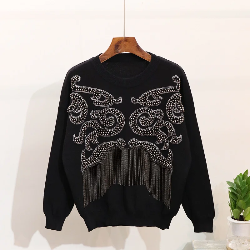 Chic brand design women knitting pantsuits autumn winter tassels sweaters+knitted pants two piece set casual Leisure suite D900 |