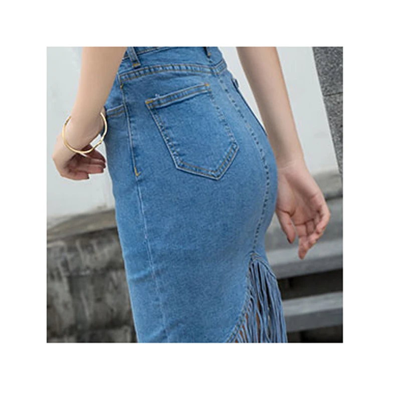 Юбка с бахромой новая женская одежда Эластичные Обтягивающие джинсовые юбки