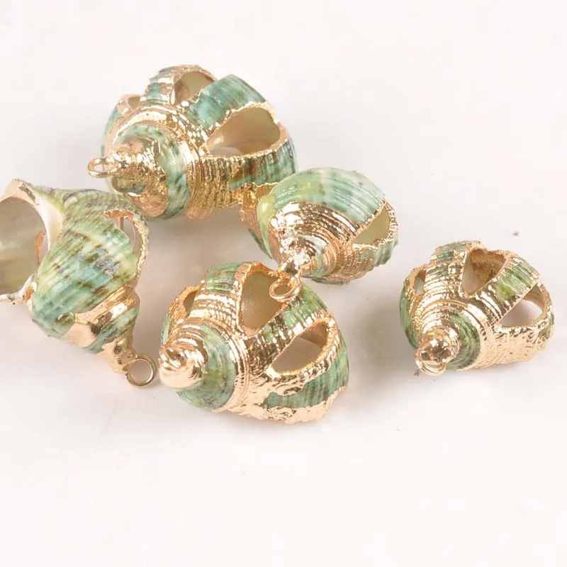 5 шт. натуральные Позолоченные пустотелые зеленые спиральные ракушки для