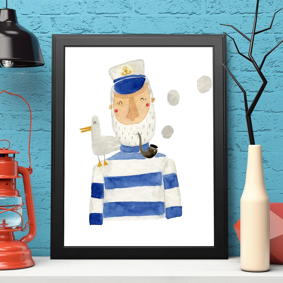 Северный мультфильм морской корабль моряк темно-синий Ancho холст печать картина