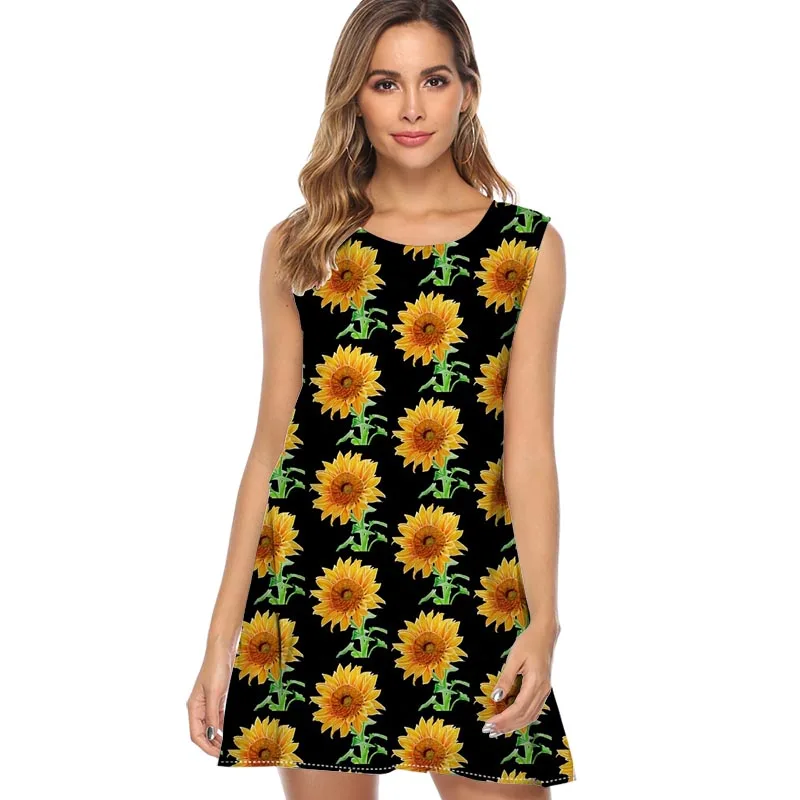 Женское пляжное платье с принтом подсолнуха Tshitrt повседневная одежда без рукавов