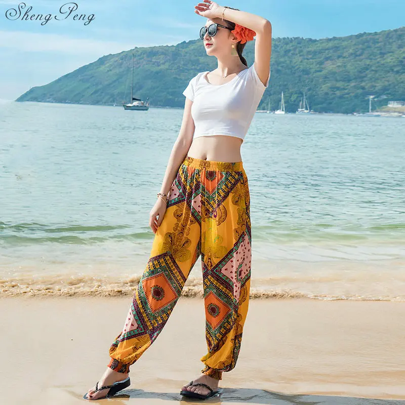 Женские летние элегантные брюки с цветочной вышивкой пляжные в традиционном