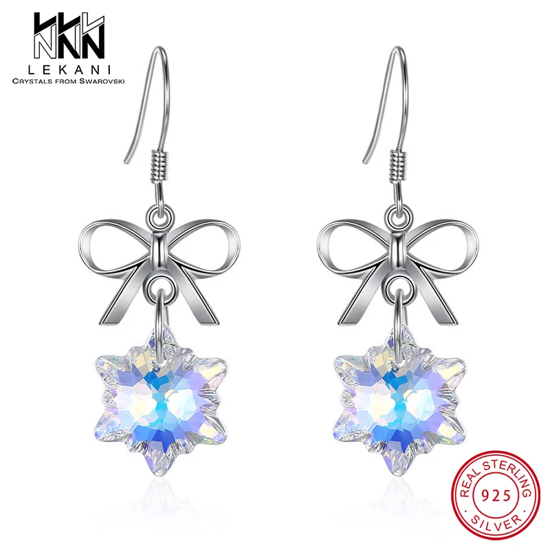 Изысканные серьги Swarovski с кристаллами снежинки и бантом из стерлингового серебра