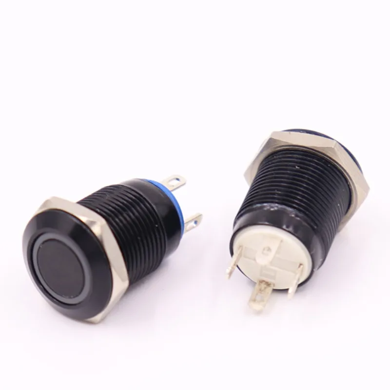 Металлический латунный черный кнопочный переключатель 12 мм световое кольцо