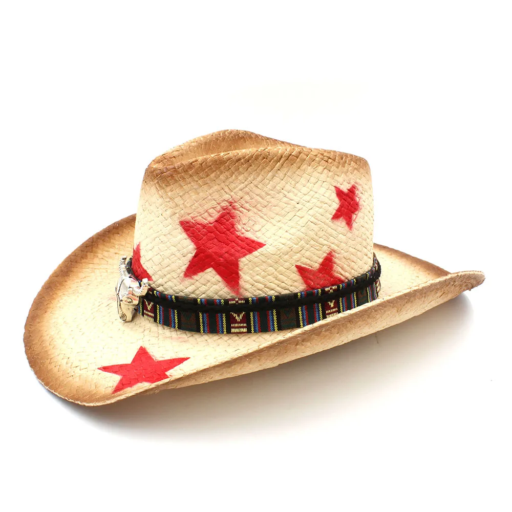 2019 соломенная шляпа от солнца для мужчин и женщин с Богемской головой быка лентой