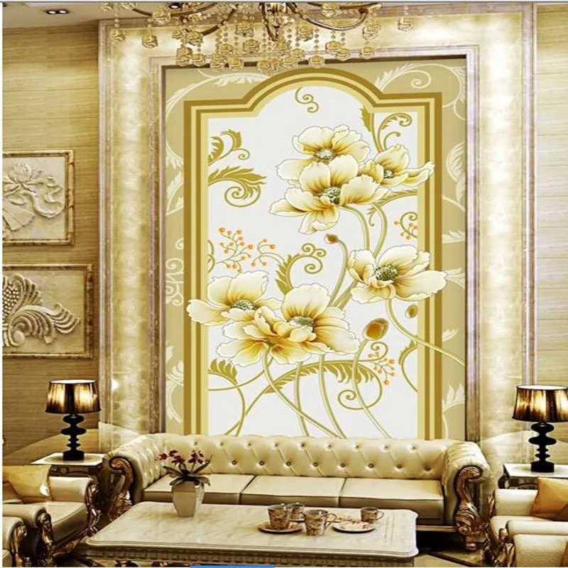 

Custom Size Photo Lily peony pattern large mural 3D porch corridor wallpaper European style living room bedroom wallpaper mural
