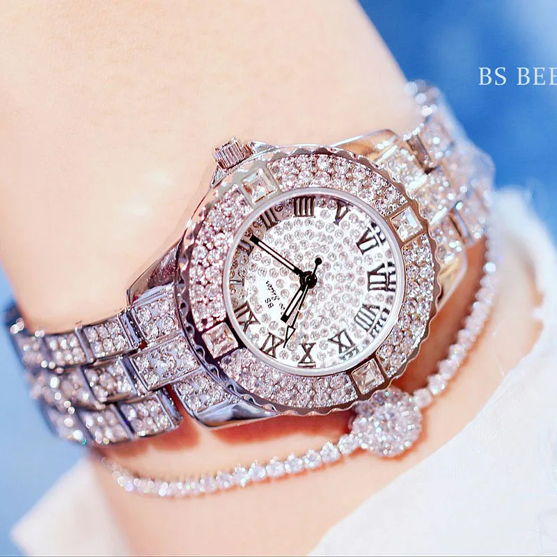 

2019 Womens Watch Silver Luxury Famous Brand New Design Ladies Wristwatches Rhinestone Full Diamonds Women Dress Relojes Whatch