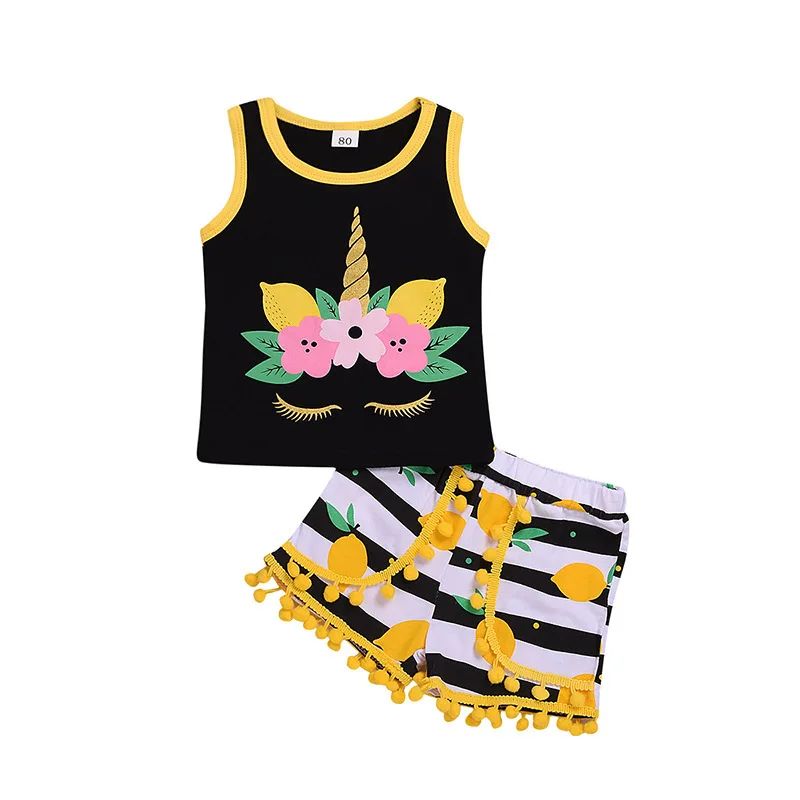 

Summer unicorn cotton baby girl boutique clothing set hot sale