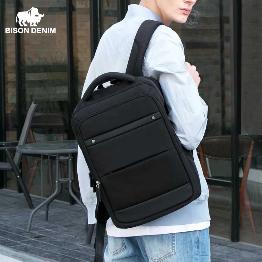 Фото BISON DENIM Модные мужские рюкзаки 15 дюймов рюкзак для ноутбука подростков дорожные