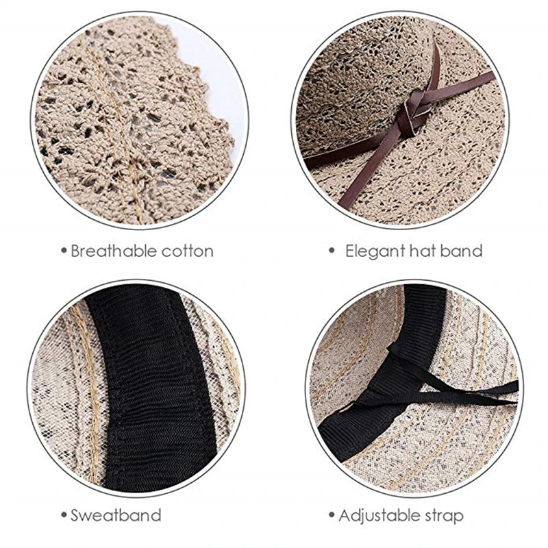 FURTALK Summer Hat for Women Cotton Straw Beach Sun Foldable Floppy Travel Packable Wide Brim Protection Cap 2019 | Аксессуары для