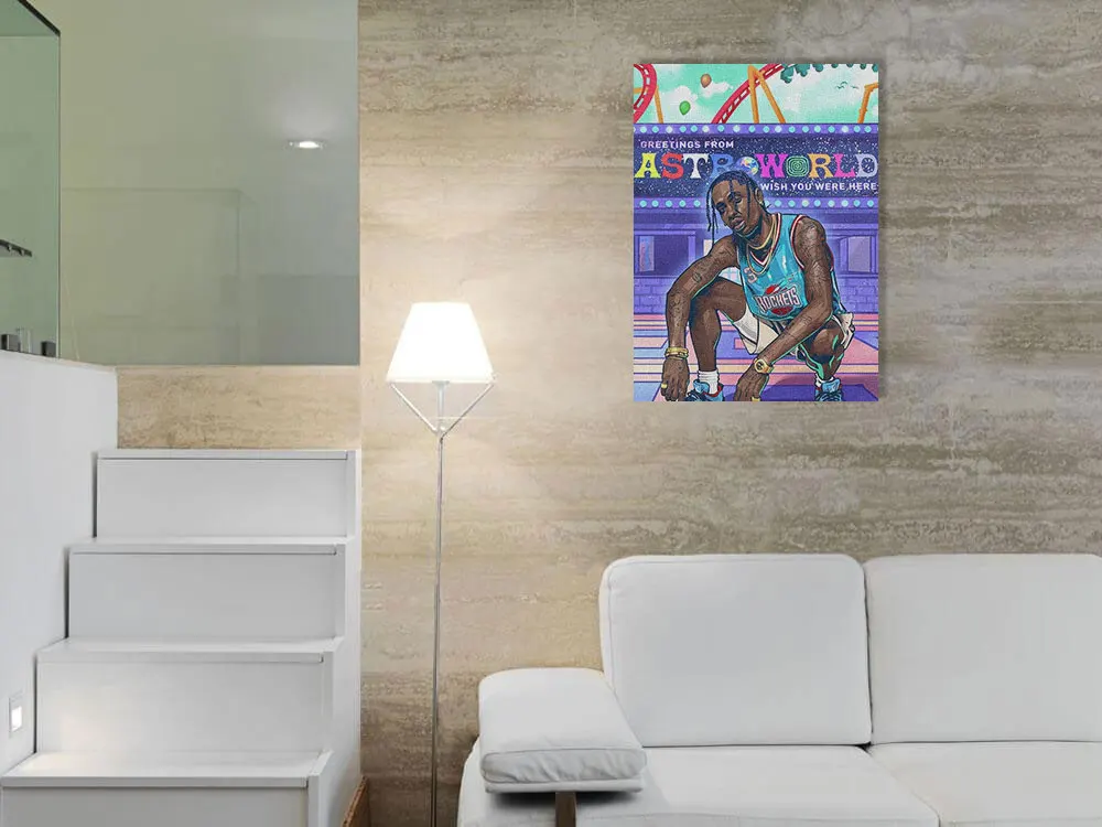 Трэвиса Скотта рэппера Astroworld дома дети Детская гостиная спальня Плакат Картина Декор печать стены Искусство Холст