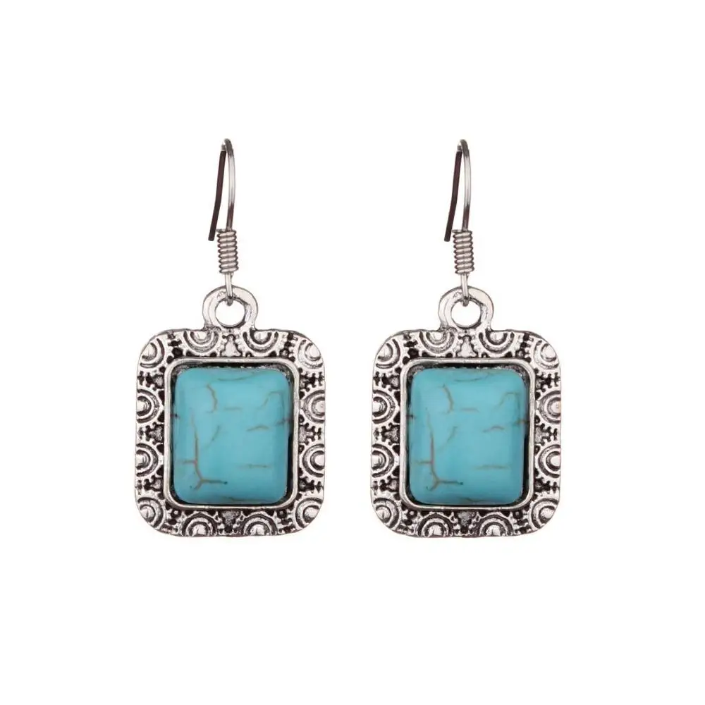 Women earrings retro luxury big square turquoises stone earrings drop for women - Окраска металла: 1