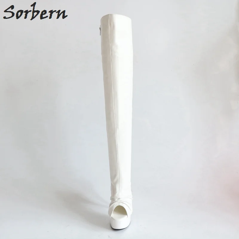 Sorbern Fashion Over The Knee Boots For Women Open Toe Lace Up Back Custom Leg White Boots Opening Of The Boot Women Wide Fit