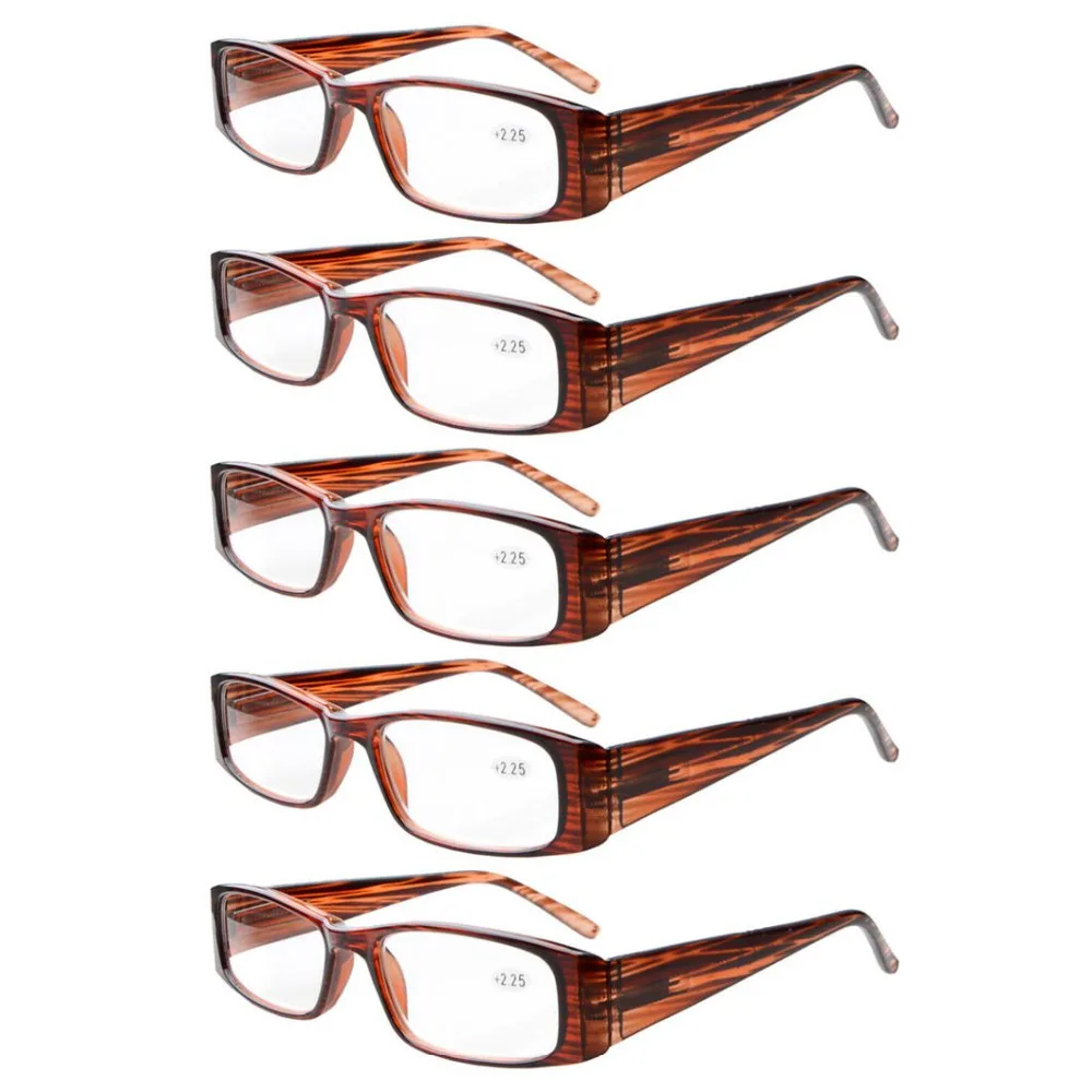 5 pcs Brown R006 Eyekepper 5-Pack пружинные петли прямоугольные очки для чтения и очки для чтения солнцезащитные очки+ 0,00-+ 4,00 - Цвет оправы: 5 pcs Brown