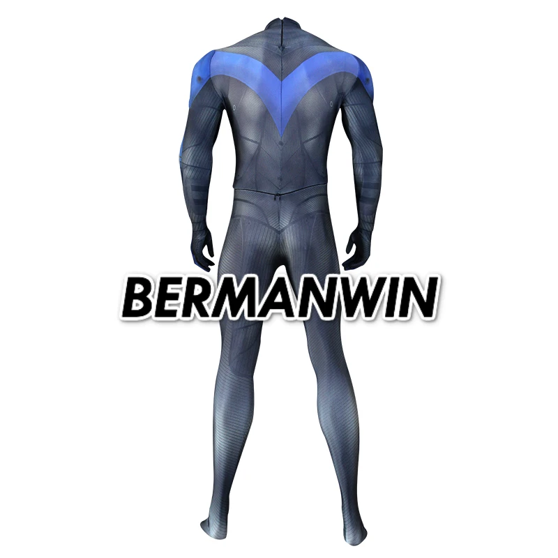BERMANWIN Высокое качество 3D печать на заказ костюм Nightwing костюм с подкладка для мышц Batman: Arkham City Взрослый мужской косплей