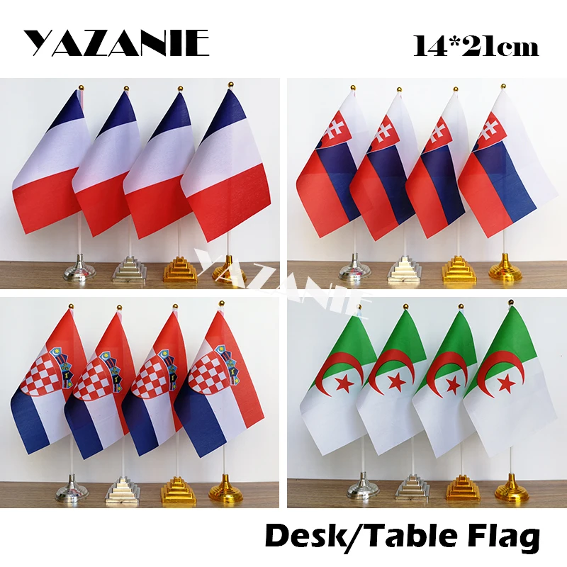 YAZANIE 14*21 см 4 шт. Французский национальный настольный флаг с серебристым золотым пластиковым основанием французская Хорватия, Африканский Настольный флаг