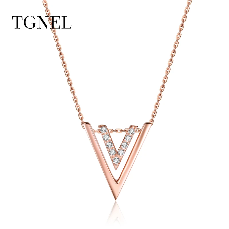 

TGNEL S925 Стерлинговое Серебро, ожерелье, кулоны, розовое золото, ювелирное изделие, Triangl CZ, ювелирные изделия для женщин, серебро 925 пробы, для по...