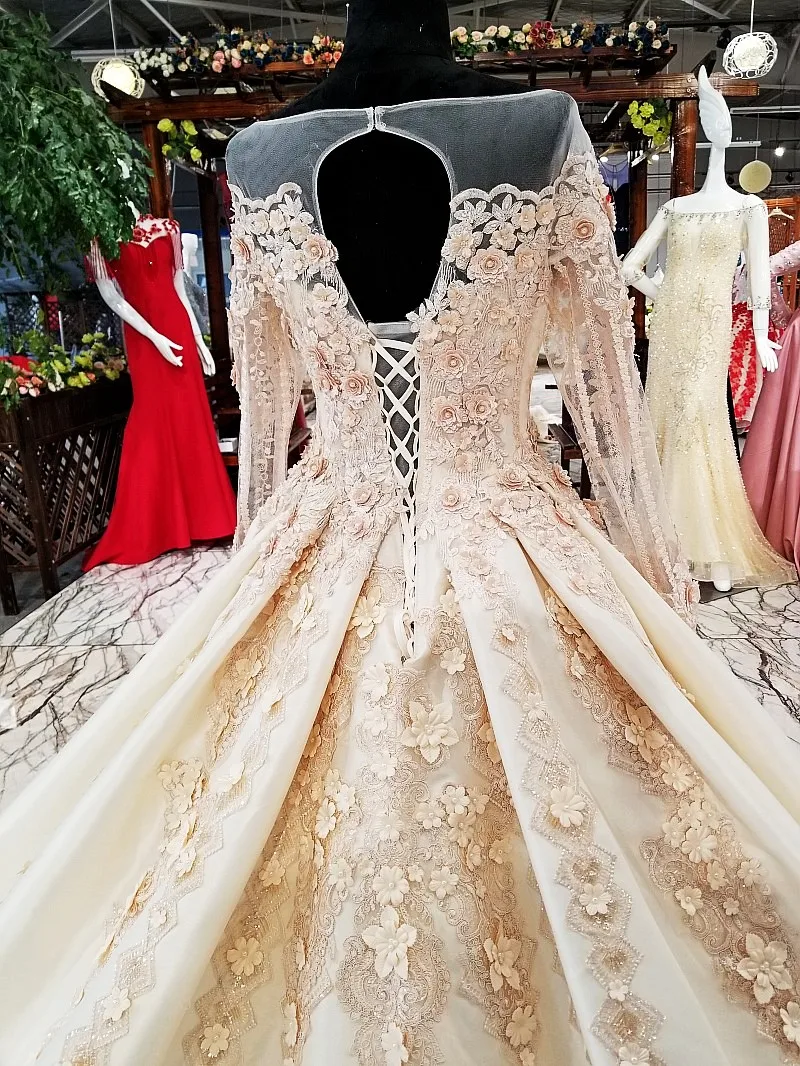 LS25468 королевское золотое кружевное вечернее платье с 3d цветами и бисером